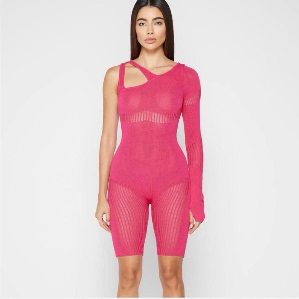 Pink One-Shoulder Bodysuit